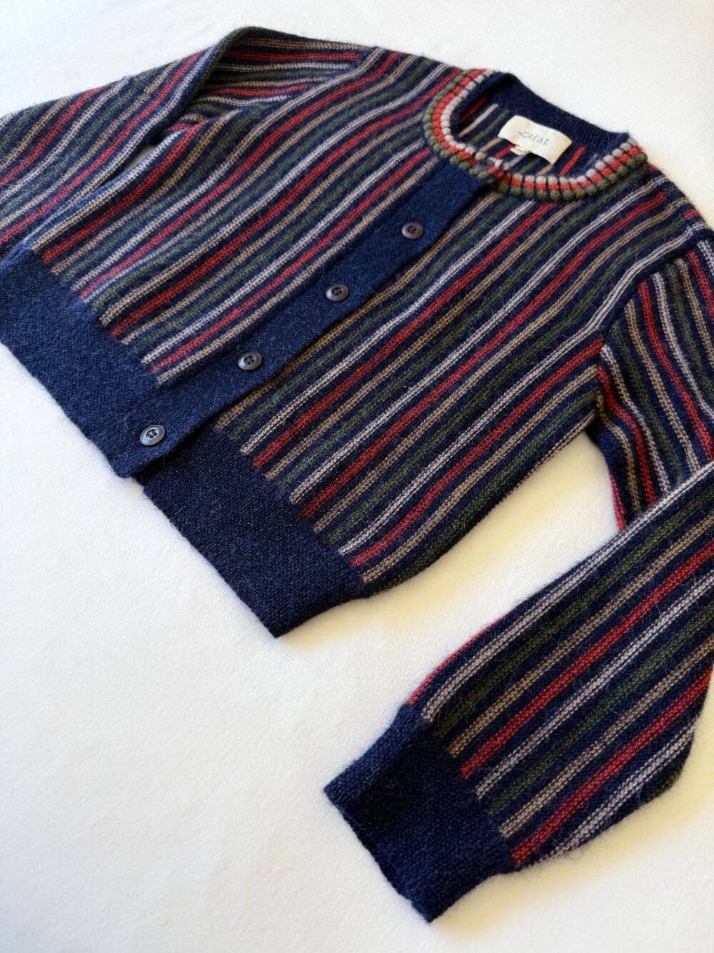 The GREAT. Navy Stripe Cardigan - Picture 6 of 12